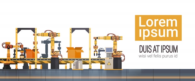 Vettore concetto di industria di automazione industriale del macchinario della catena di montaggio automatica del trasportatore di produzione di fabbrica