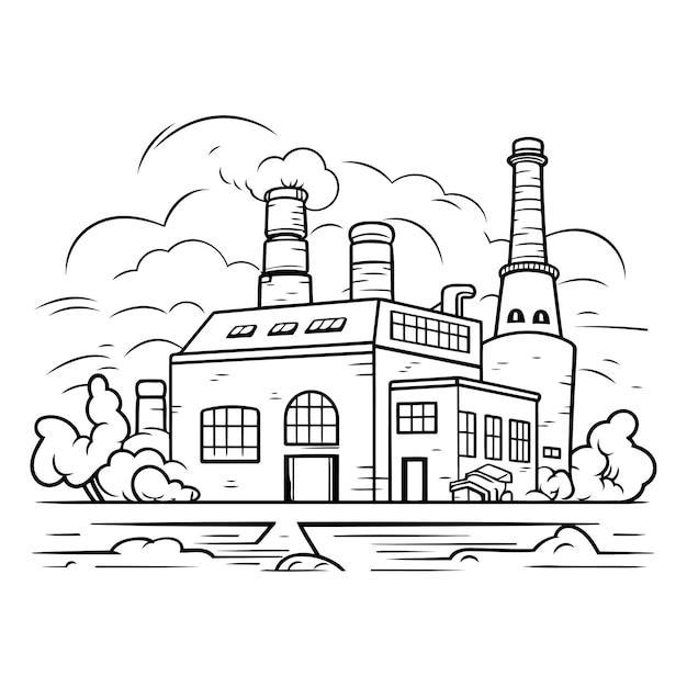 Factory with chimneys of a factory on a white background