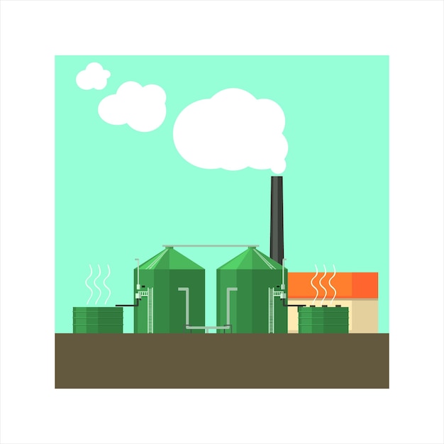 Vector factory with sylos outside flat vector illustration in simplified style