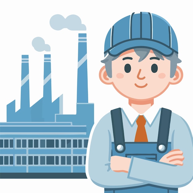 Vector factory worker guy character