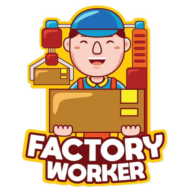 漫画スタイルの工場労働者の職業マスコットロゴベクトル