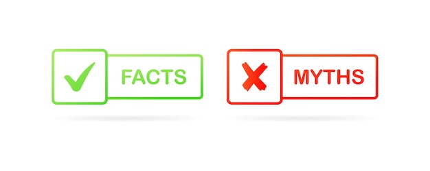 Vector facts and myths buttons lines color facts are right myths are false vector illustration