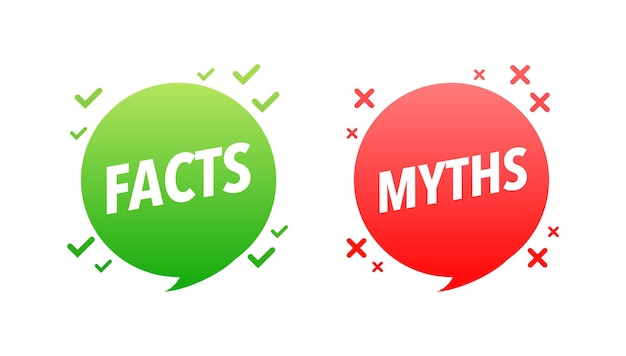 Facts vs myths factchecking Check mark Fake news Rumors comparing with true information