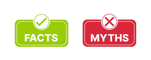 인스턴트 메시지와 같은 사실 대 신화 아이콘, 빨간색과 초록색의 x 개념, 체크 마크, 참 또는 거짓