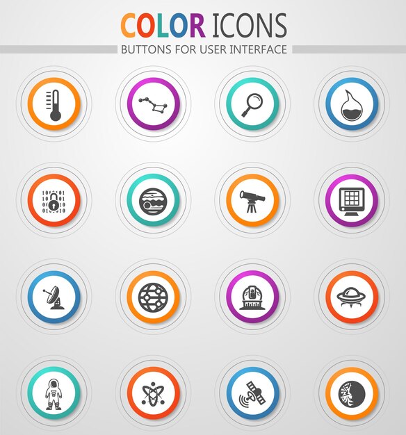 Faculty of astronomy icons on round white buttons with color strokes