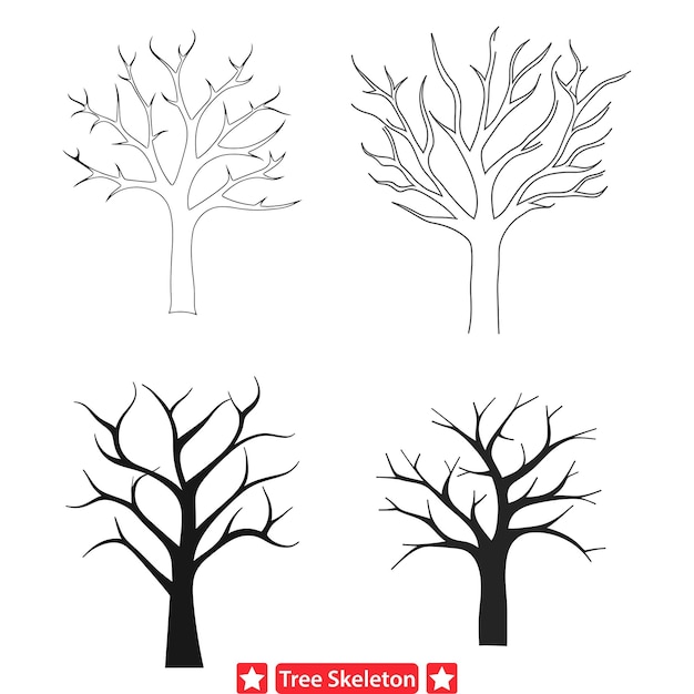 Fading Whispers Tranquil Tree Skeleton Vector Silhouettes