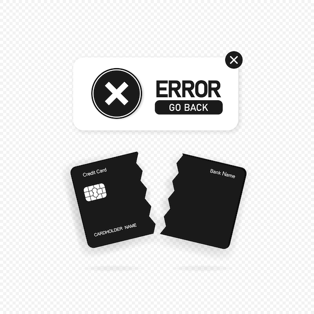 Failed payment banner. Declined transaction, invalid purchase. Error sign. Vector on isolated transparent background. EPS 10.