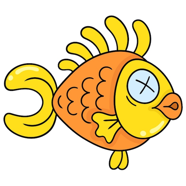 Pesce rosso di fronte debole, emoticon di cartone di illustrazione vettoriale. disegno dell'icona scarabocchio