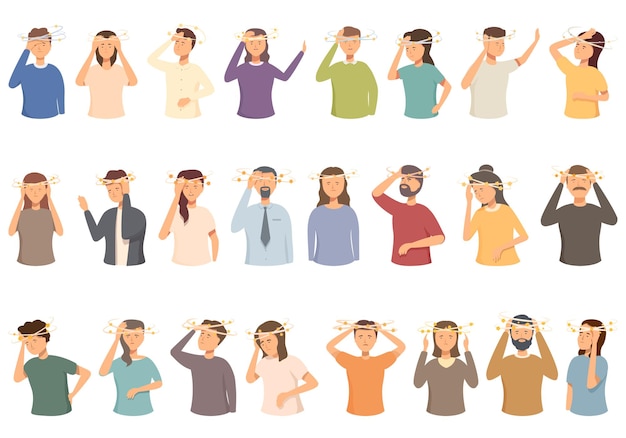 Fainting icons set cartoon vector Person accident