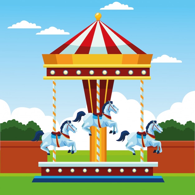 Fair horses carousel over landscape