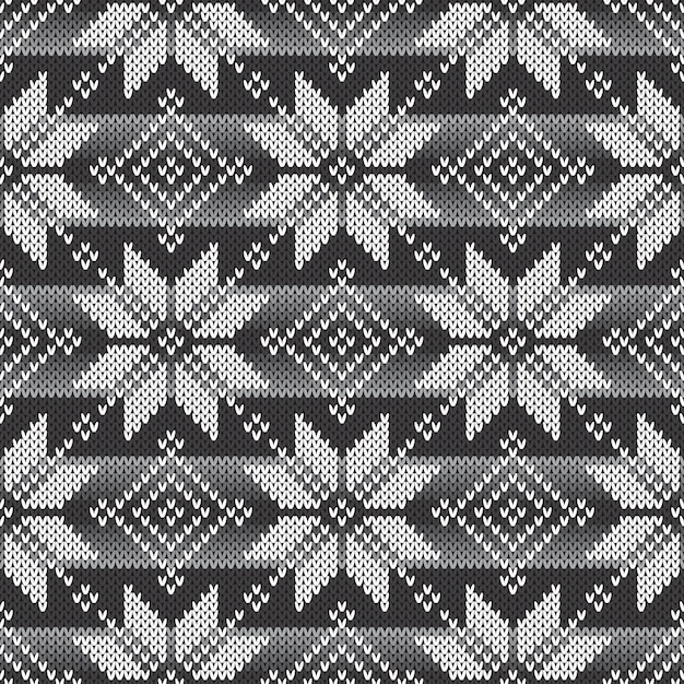 Fair Isle Traditional Knitted Pattern Seamless Knitting Texture with Shades of Grey Colors