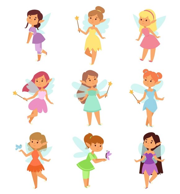 Fairies cartoon characters set