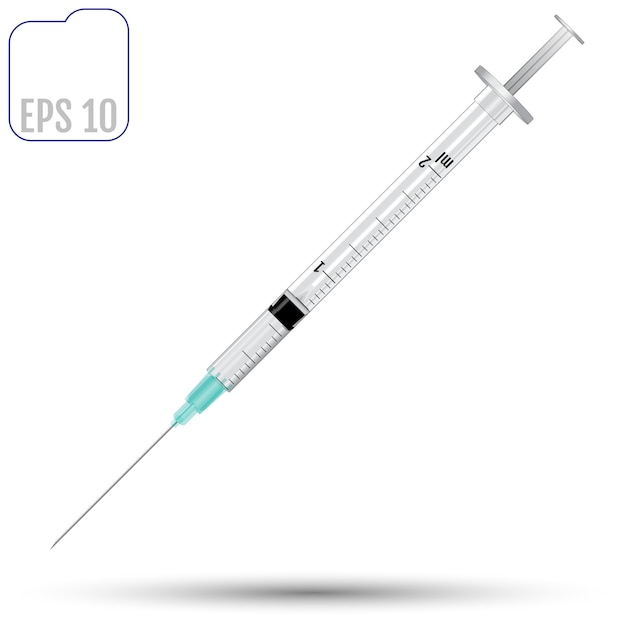 Vector fairly standard design single use syringe isolated over white ba