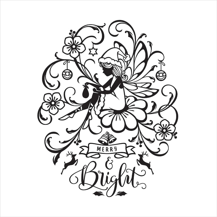 Vector fairy and christmas beautiful christmas angel girl with gift