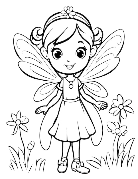 Vector fairy and coloring page