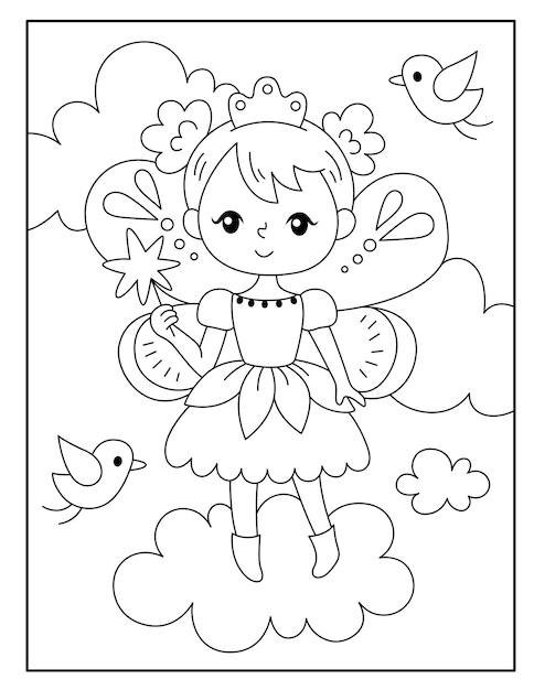 Vector fairy coloring pages for kids