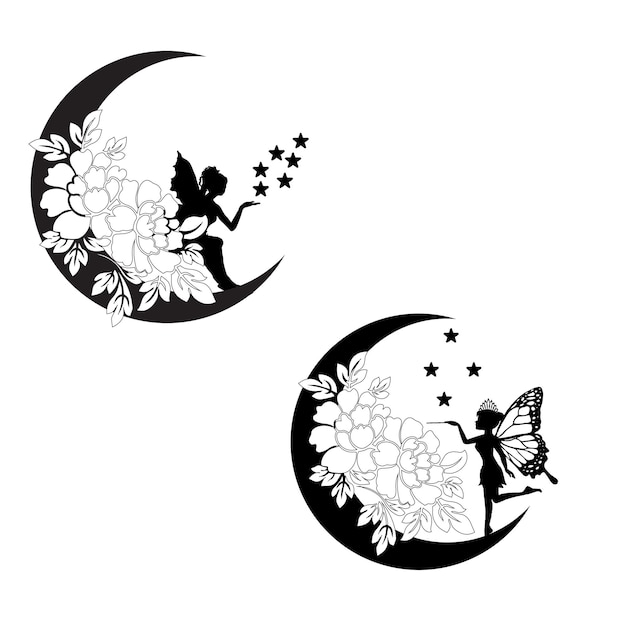 Vector fairy and crescent moon illustration vector art