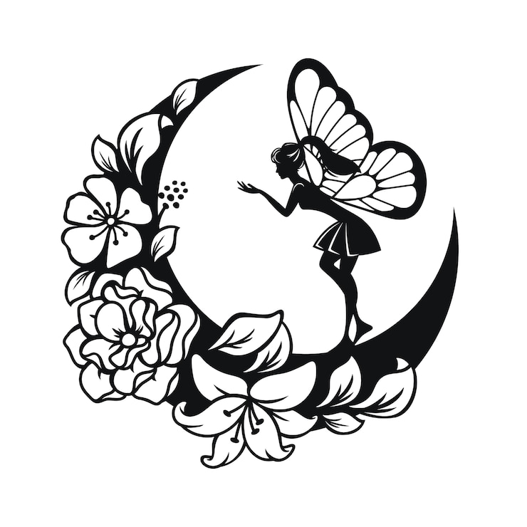 Vector fairy and crescent moon illustration