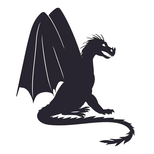 Vector fairy dragon silhouet cartoon enge middeleeuwse draak gevleugelde vuurspuwende reptielen platte vector illustratie op witte achtergrond