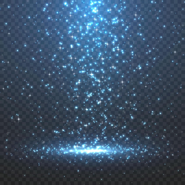 Scintille di polvere di fata e stelle blu brillano con particelle di polvere magica scintillanti di luce speciale su png