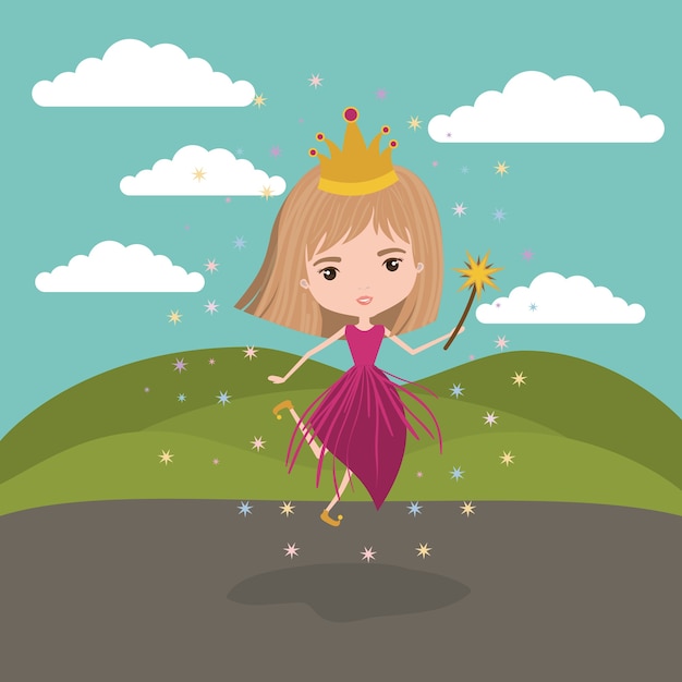 Fairy fantastic character with crown and magic wand