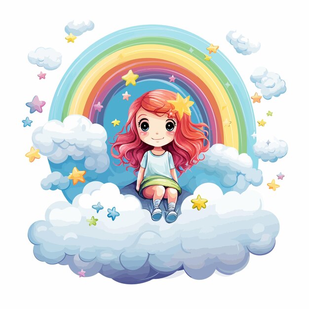 Vettore fairy_girl_on_cloud_with_rainbow_vector