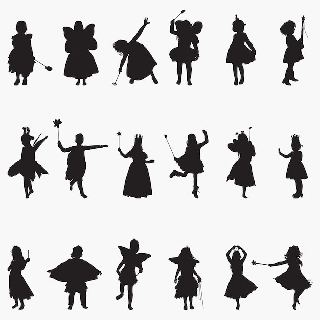 Vector fairy girl silhouettes