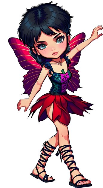 Fairy girl wearing a red skirt and black hair