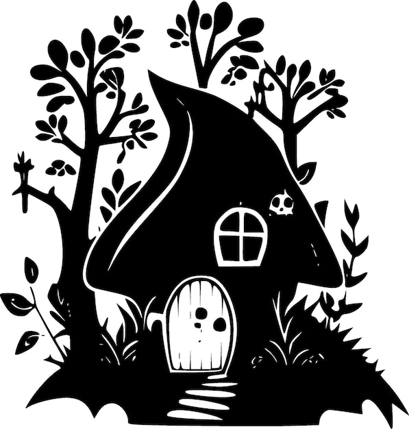 Fairy House Black and White Isolated Icon Vector illustration