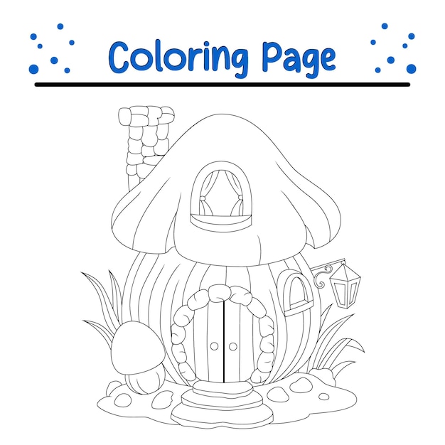 Vector fairy house mushroom coloring page for children