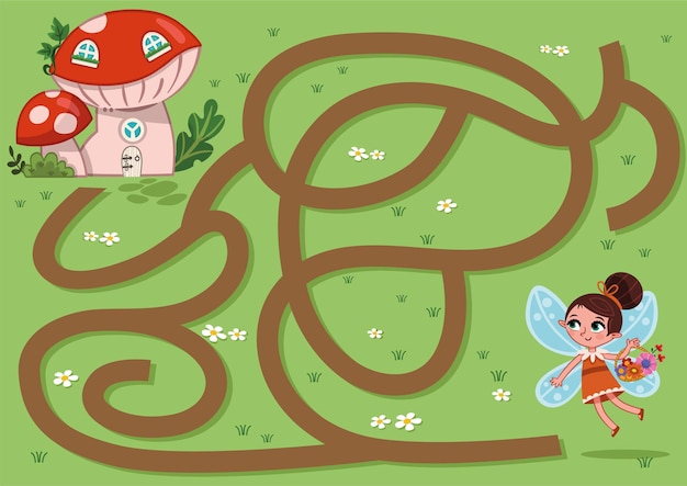 Fairy maze game for children vector illustration