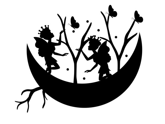Vector fairy on the moon with flowers