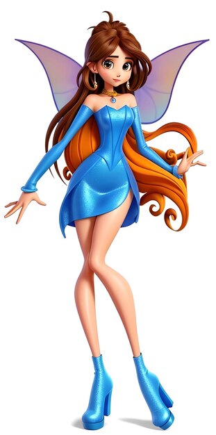 Fairy princess wearing blue dress and blue high heels