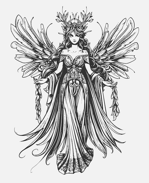 Vector fairy queen illustration fairy queen coloring book