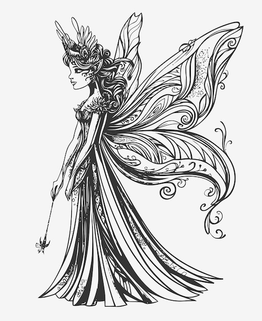 Vector fairy queen illustration fairy queen coloring book