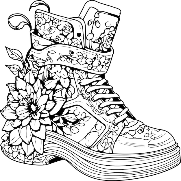 Premium Vector | Fairy shoes coloring page