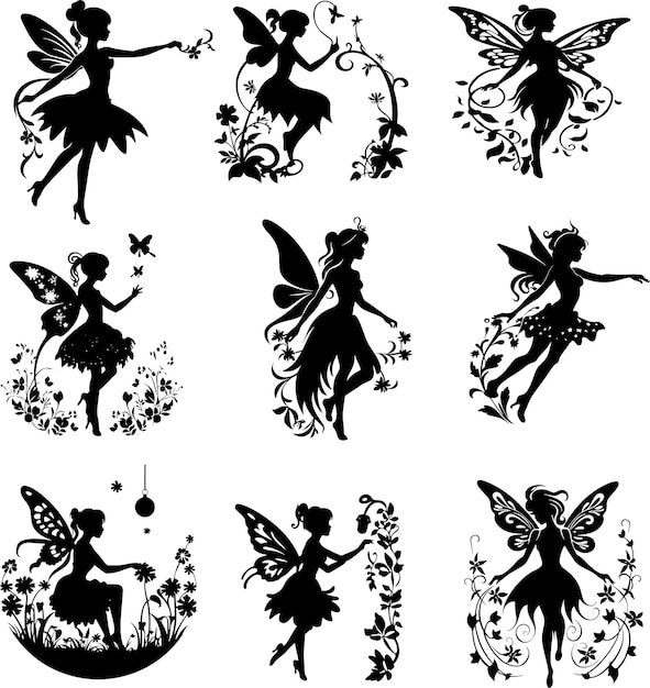 fairy silhouette set vector illustration