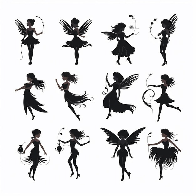 Fairy silhouettes cartoon vector