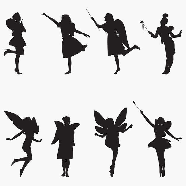 Vector fairy silhouettes silhouettes