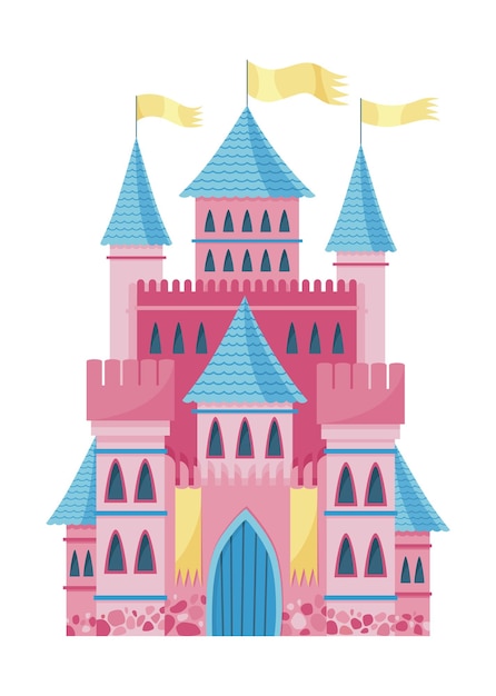 Vector fairy tale castle cartoon fantasy palace with towers vector medieval fort or fortress fairy tale kingdom house building