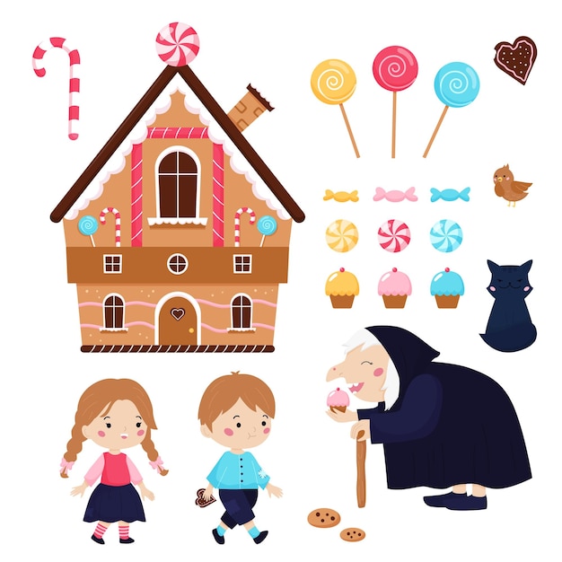 Vector fairy tale for children hansel and gretel