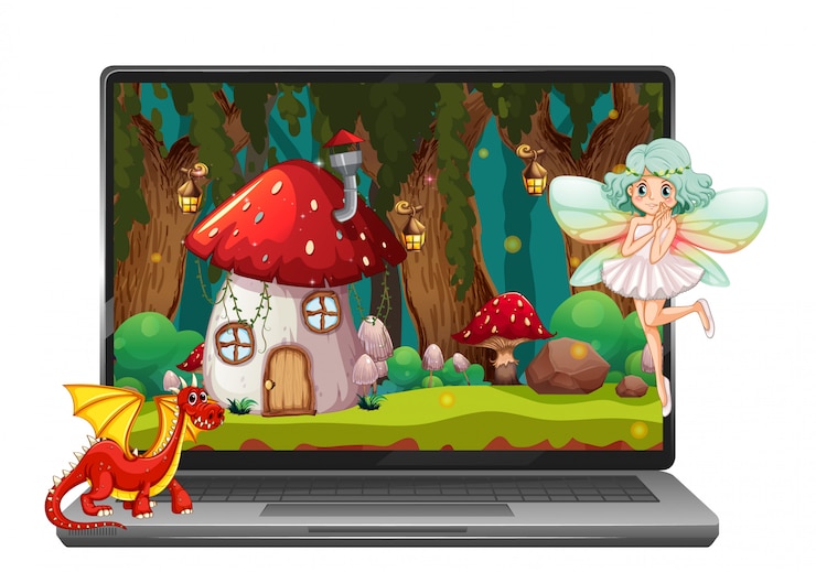 Vector fairy tale on computer screen