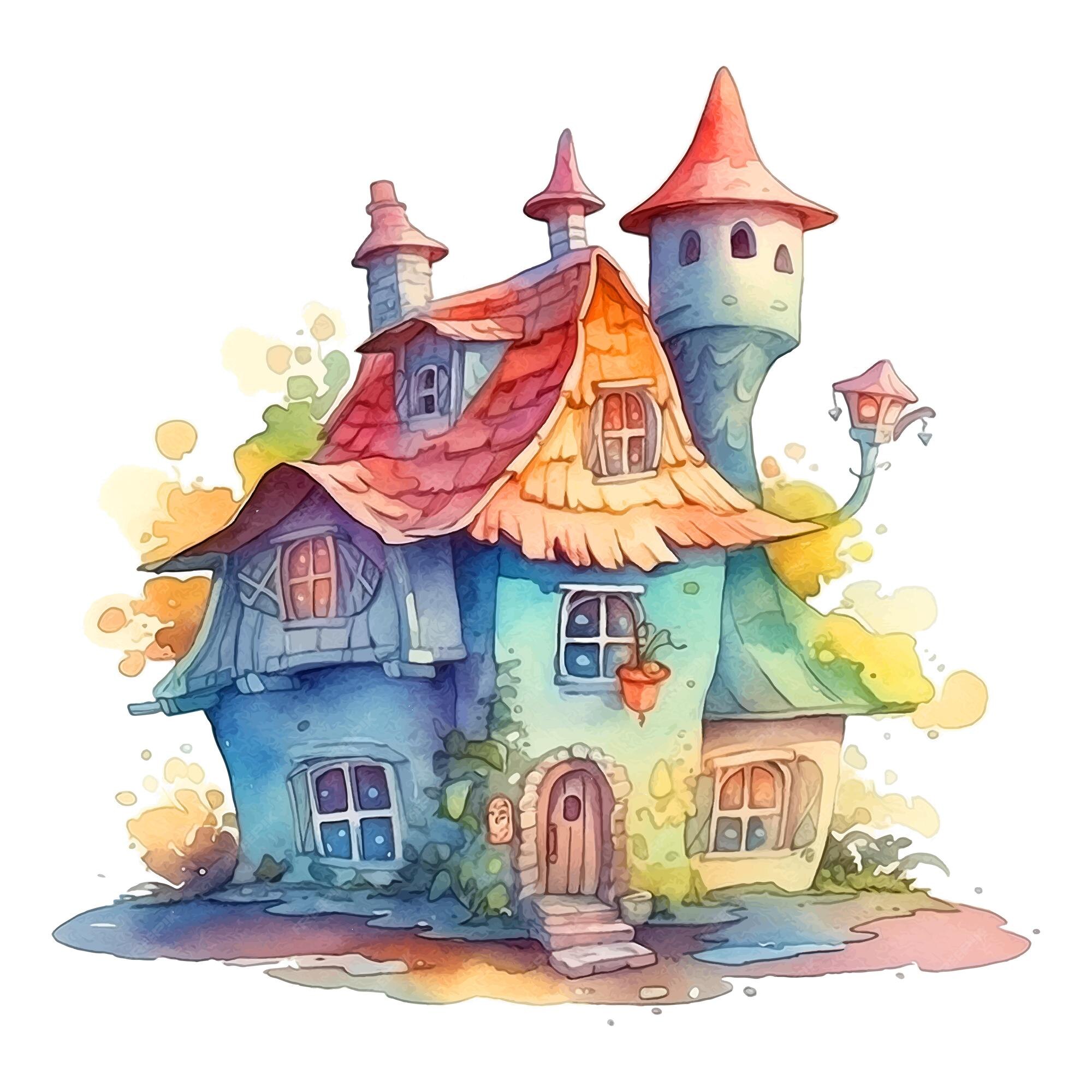 Premium Vector  A watercolor illustration of a colorful doll house