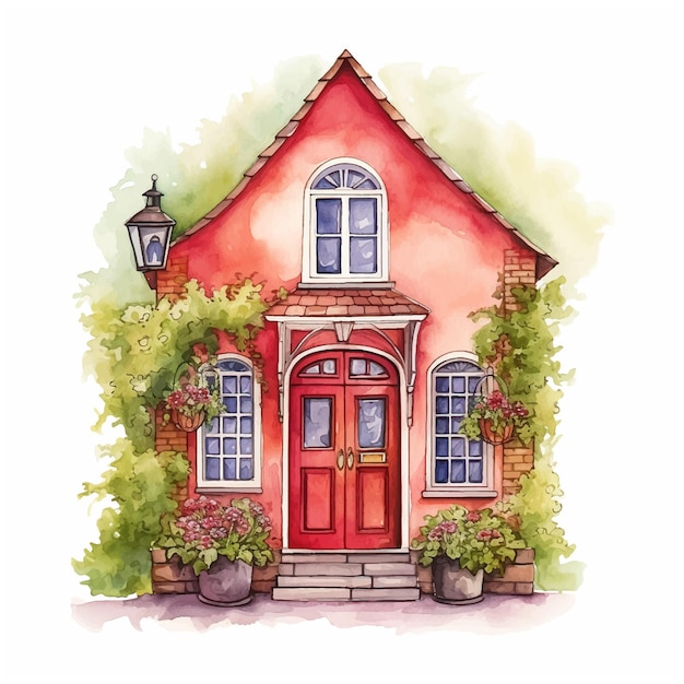 Vector fairy tale house watercolor paint