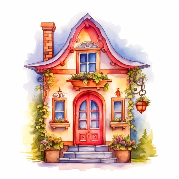 Fairy Tale house watercolor paint