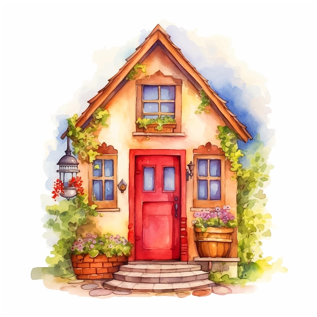 Fairy tale house watercolor paint