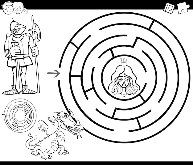 Vector fairy tale maze coloring page