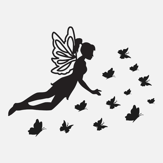 Vector fairy with flower and butterfly svg