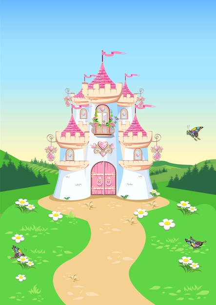 Vector fairytale background with princess castle