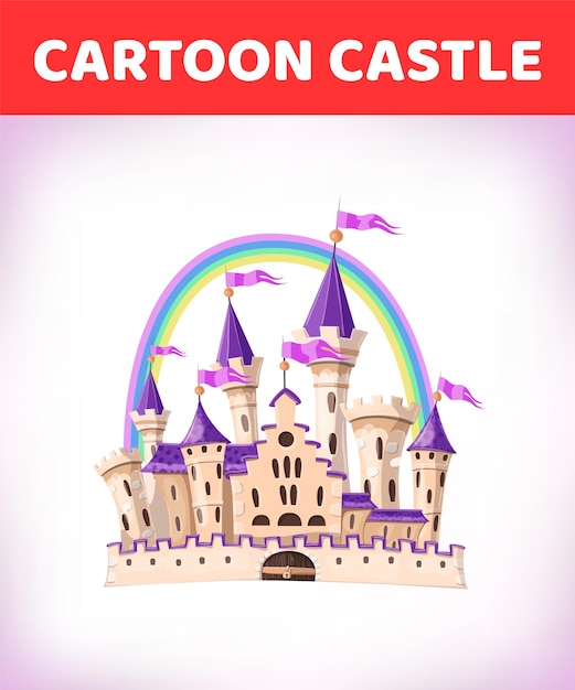 ベクトル おとぎ話の漫画の城かわいい漫画の城虹とファンタジーのおとぎ話の宮殿